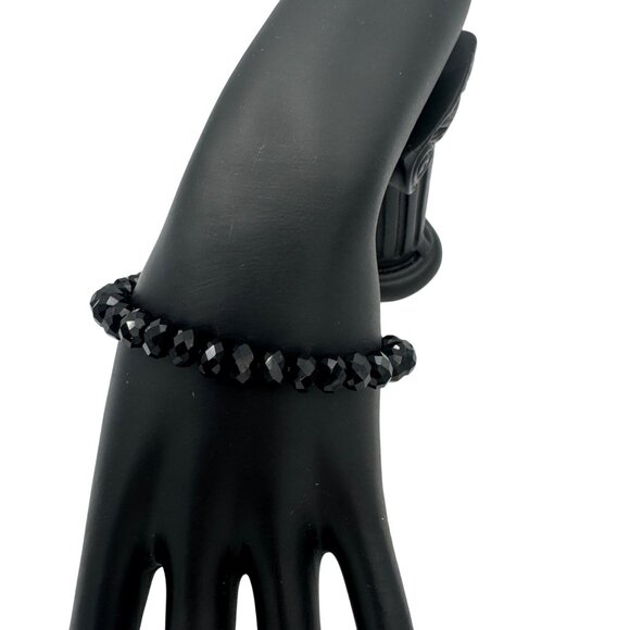 Black Faceted Crystal Bead Stretch Bracelet - Picture 2 of 3